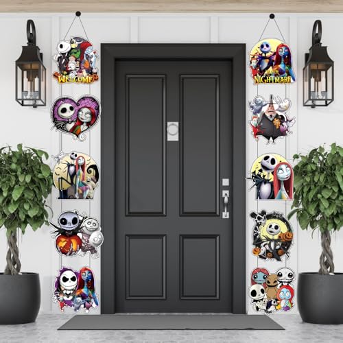 Nightmare Theme Porch Sign Banner 2-Pack for Kids Birthday Party Decorations