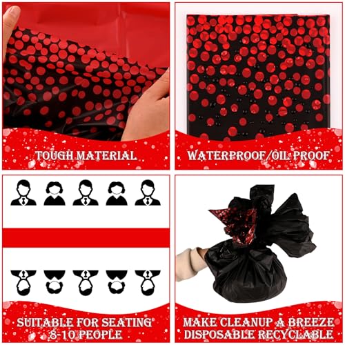 Black and Red Plastic Tablecloth 54x108 Inch - Disposable Party Cover for Events