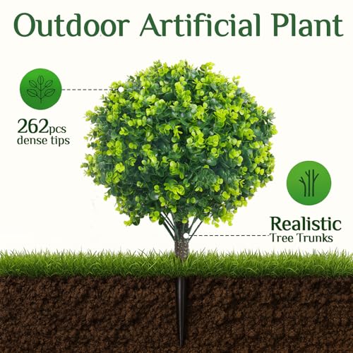 Artificial Boxwood Topiary Ball Trees Set of 2 - 20 Inch Faux Bushes for Outdoor & Indoor Decor