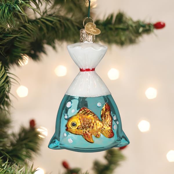 Goldfish in a Bag Holiday Glass Ornament for Christmas Tree - Handcrafted Pet Collection