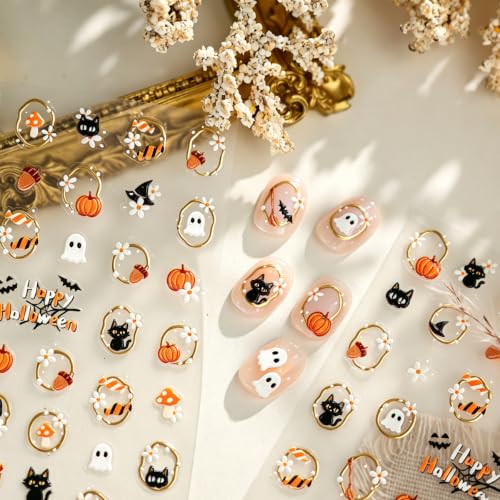 Halloween Nail Stickers - Cute Ghost Black Cat Pumpkin Design - Variation 26