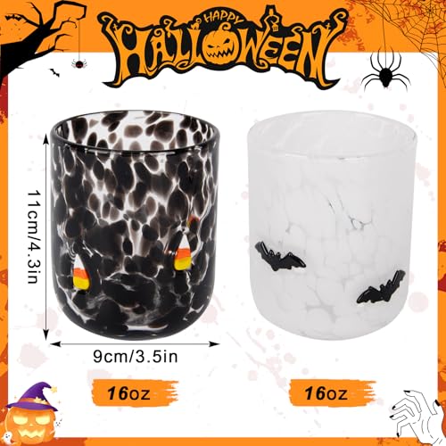 Halloween Glass Cups Set - 16 oz Bat & Candy Corn Design, 2-Pack