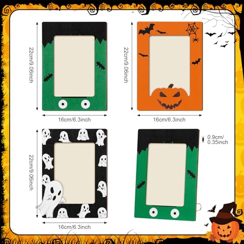 Halloween Picture Frame Set - 3 Wooden 4x6 Inch Frames with Fall & Bat Designs