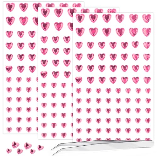 Pink Heart Face Gems Set - Self-Adhesive Rhinestones for Makeup & Rave Accessories