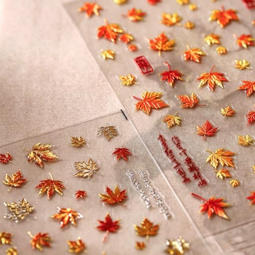 Autumn Maple Leaf Nail Stickers - 5D Embossed Fall Nail Decals Style-30