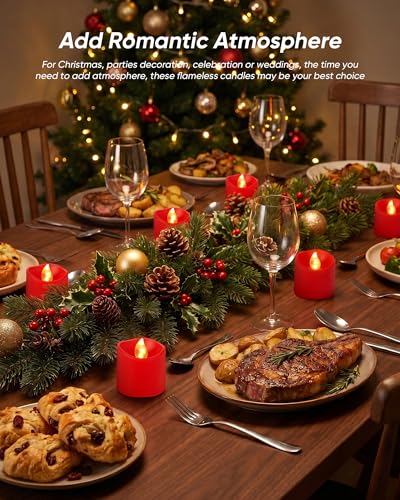 Red Flameless LED Votive Candles with Timer & Remote - 24 Pack, Homemory Variation