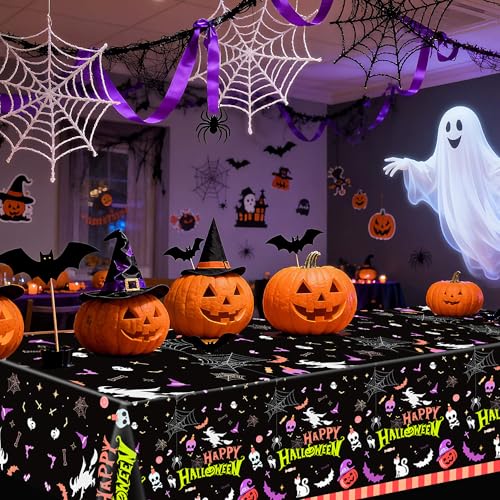 Black Halloween Plastic Tablecloth 3 Pack 54x108 Inch Rectangular Coverings