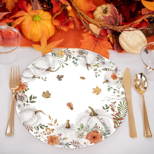 Fall Paper Placemats with White Pumpkin Design - 50 Pack, 13.4 Inch
