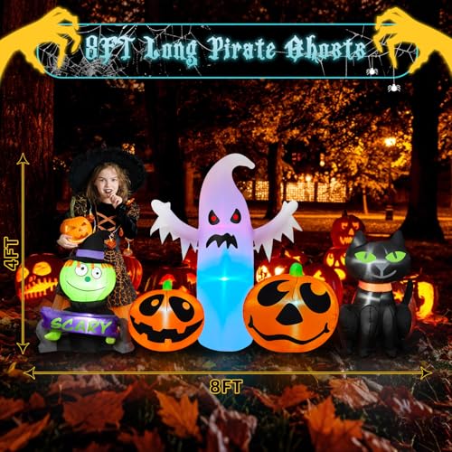 8FT Halloween Inflatable Yard Decoration Pumpkin Ghost & Black Cat with RGB Lights - Outdoor Lawn & Garden Decor - Variation of THIS listing