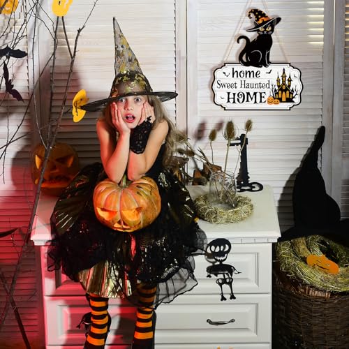 Large Black Cat Halloween Door Wreath Wooden Front Door Sign Haunted Home Decor