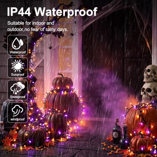 Orange and Purple Battery Operated Halloween String Lights 34.1FT 100 LEDs Waterproof Xmas Decor