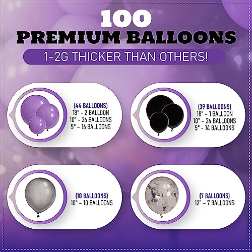 Balloon Garland Kit for Party Decorations - Purple, Black & Silver