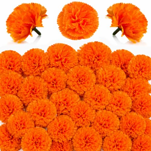 Artificial Marigold Flower Heads for Dia De Los Muertos Decorations - 30 pcs