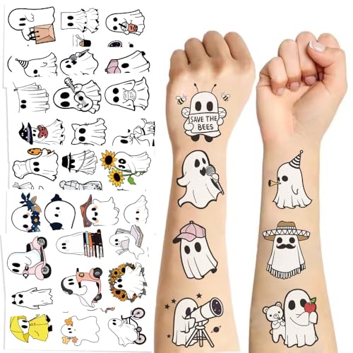 White Halloween Ghost Temporary Tattoos for Kids 60pcs Waterproof Stickers