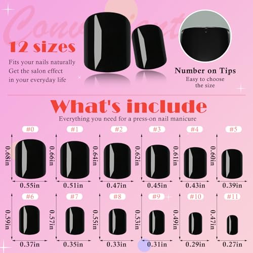 AddFavor Black Short Press On Nails Kit - 240PCS Fake Nails with Adhesive Tabs