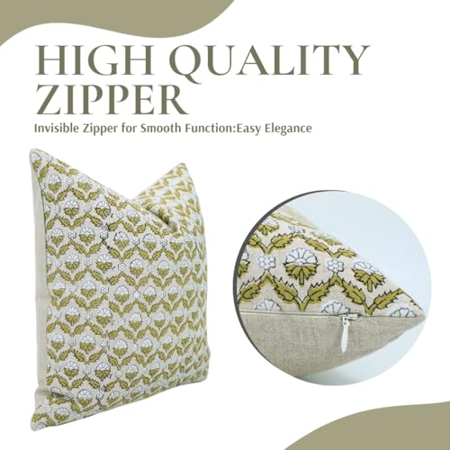 Boho Linen Throw Pillow Cover 14x14 Light Green Handmade Cushion Cover