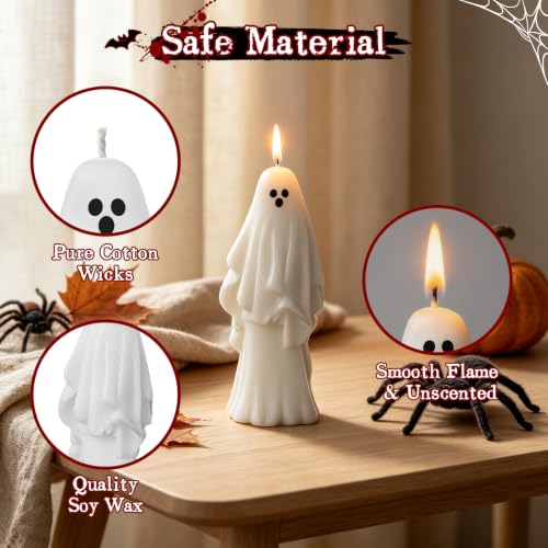 Halloween Ghost Candle Set - White, 3 PCS, Spooky Mantel Decor