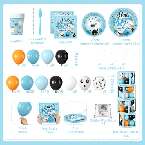 Blue Halloween Baby Shower Decorations Kit with Balloon Arch and Party Supplies