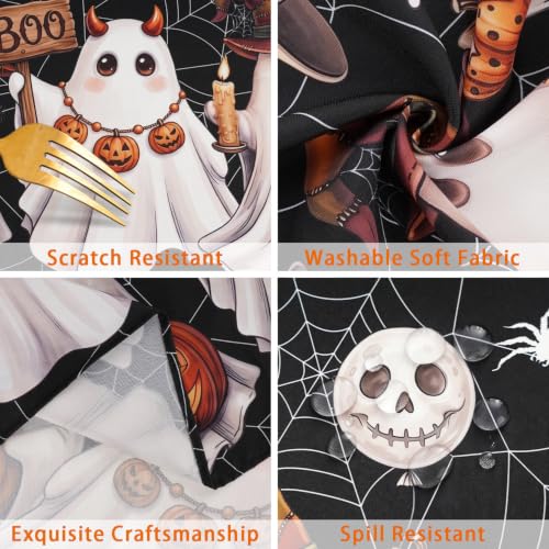Halloween Ghost Black Oval Tablecloth 60x102 Inch Washable Fabric Party Cover - Spider Web & Ghost Design