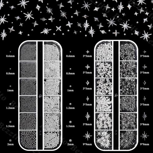 Bezztito S3 Punk Gothic Nail Art Studs Kit - Black Silver Caviar Beads & Spike Charms