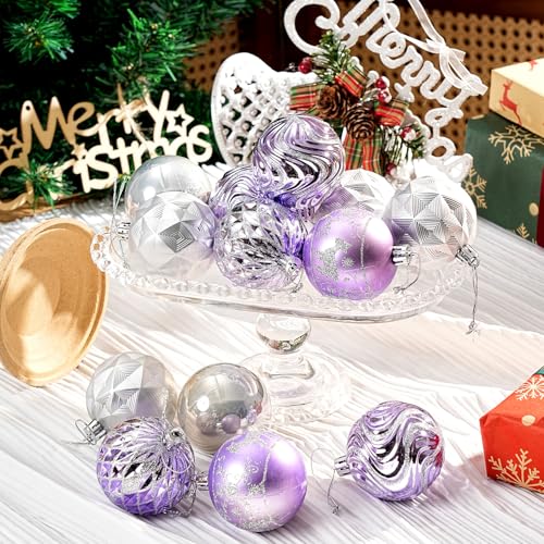 Unbreakable Christmas Ball Ornaments - Purple Silver, 2.36 Inch, 30 Pack - Holiday Tree Decor