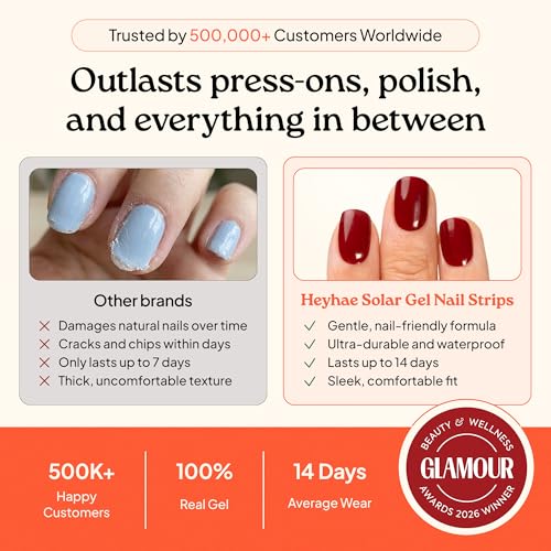 Heyhae Semi Cured Gel Nail Strips - Midnight Rouge, 28 Pieces with Nail Tools