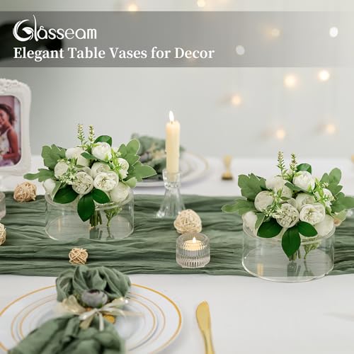 Glasseam Acrylic Flower Vase Set of 6 - Clear Round Centerpieces with 13 Holes, 5.9in