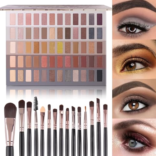 Naked Set 60-Color Eyeshadow Palette + Makeup Brush Set - Neutral & Smokey