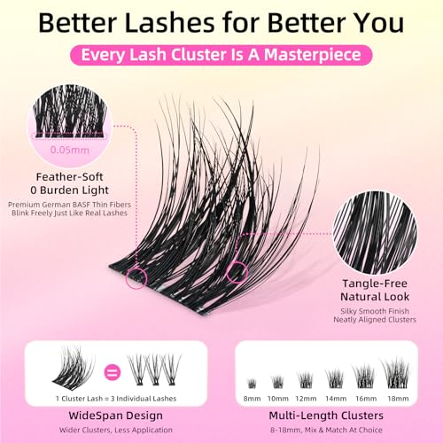 Volume & Soft Eyelash Clusters,C Curl Individual Lashes with 0.05mm Ultra-Thin Band, 8-18mm DIY Home Salon Thick Lash Extension, Reusable, Bold Glam for Daily Life or Events,FayJoo BOLDEE 13 Lash Only