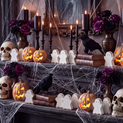 Halloween Ghost Wood Decor Set - Mini Ghost Bowl Fillers, 18 Pieces, Variation of Ghost