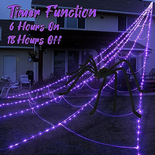 Purple Halloween Spider Web Lights Kit with 78.7" Spider & 23ft Cobweb - 8 Modes