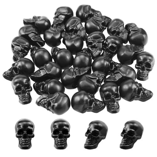 Small Black Plastic Skull Decor – Halloween Skeleton Heads for Crafts & Party Decorations