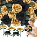 Artificial Black and Gold Roses Set - 120 Silk Flowers with Stems & Leaves