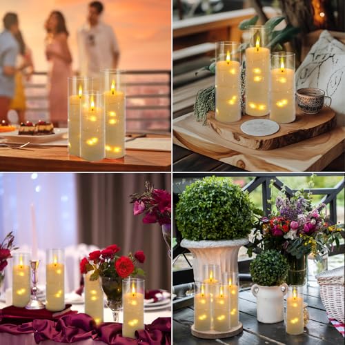 24 Pack Flickering Flameless Candles with Embedded String Lights - White, 2.2 Inch Diameter, 5-7 Inch Heights, Ivory Variation