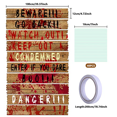 Halloween Haunted Window Boards 39x4.7 Inch Warning Signs - 10Pcs, Variation: 39In-10Pc