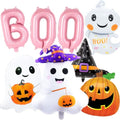 Halloween Foil Balloons Set with Ghost Pumpkin Witch Hat Pink Boo Decorations