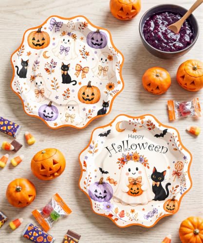 Heavy-Duty Halloween Paper Plates 9 Inch Pumpkin Ghost Gothic Party Supplies