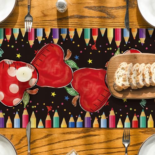 Colorful Table Runner 13x72 Inch Black - Back to School Decor