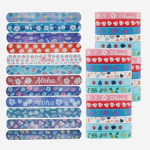 48 Pcs Tropical Party Favors Rubber Slap Bracelets & Wristbands Set