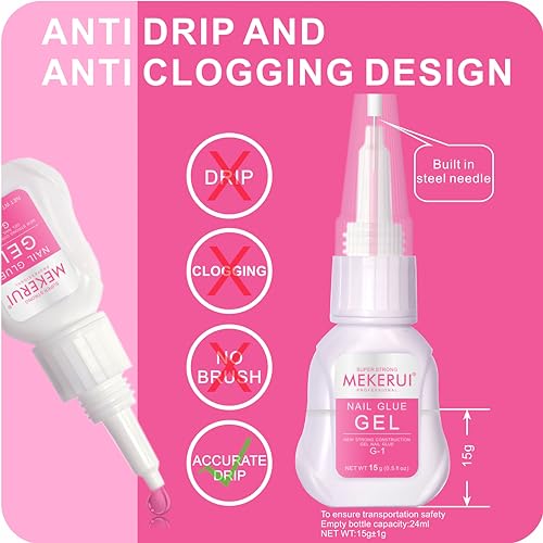 MEKERUI Nail Glue for Press-On Nails - Fast-Drying, Long-Lasting, Waterproof, 1 / Nail Glue