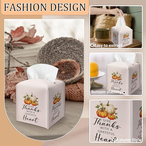 Beige Pumpkin Maple Leaf Tissue Box Cover for Fall Thanksgiving Home Decor