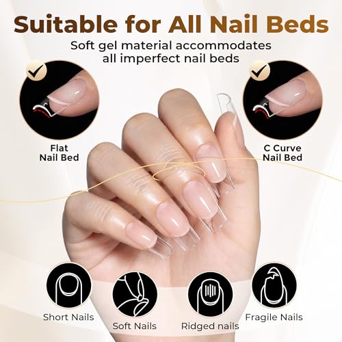 UNA GELLA Square Straight Nail Tips - Medium, 504PCS, French Style, Sharp Variation
