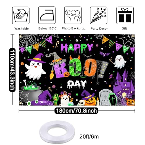 Happy Boo Day Halloween Birthday Banner Backdrop 6x3.6ft Decoration