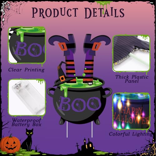 Halloween Lighted Witch Legs Yard Decor Set with Stakes - Spooky Outdoor Garden Decorations