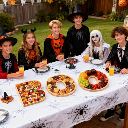 Halloween Charcuterie Board Set with Bamboo Trays & Dipping Saucers - Boo Theme Party Platter