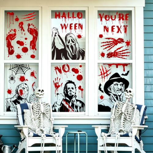 SUMELAY Red Halloween Window Cling Stickers - 9 Sheets Spooky Party Decorations