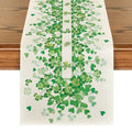 St. Patrick's Day Table Runner 13x90 Inch Clover Leaves Heart Decor Green