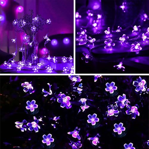 Purple Battery Operated Flower String Lights 15FT 30LED - Decorative Indoor Outdoor