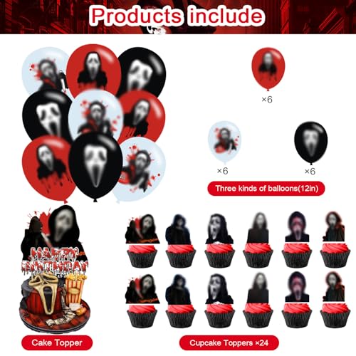 Scream Movie Party Decorations Kit with Banner, Cake Topper, Cupcake Toppers & Balloons