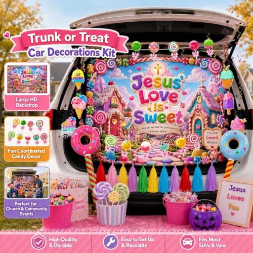 Halloween Candy Theme Trunk or Treat Decorations Kit - Candy Banner & Balloons